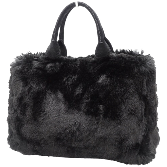 Prada Eco Suede Black Handbag Fur Canapa Faux Lapin - Picture 1 of 6